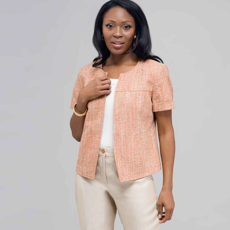 Tweed Short Sleeve Jacket., New Coral Multi, large image number 0